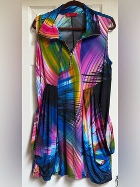 Carina Colorful Abstract Print Sleeveless Stretch Dress. L/XL